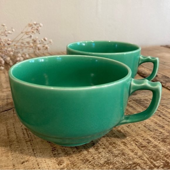 2 Homer Laughlin Riviera Light Green Art Deco Tea Cups Vintage - Picture 2 of 12